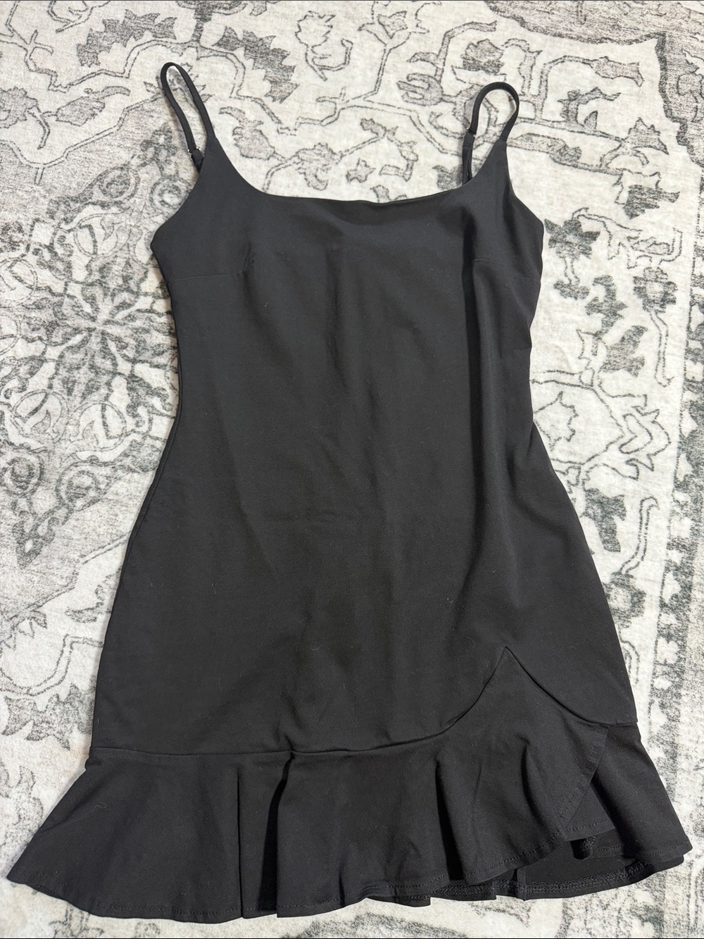 Polly Black Ruffle-Hem Spaghetti Strap Mini Dress
